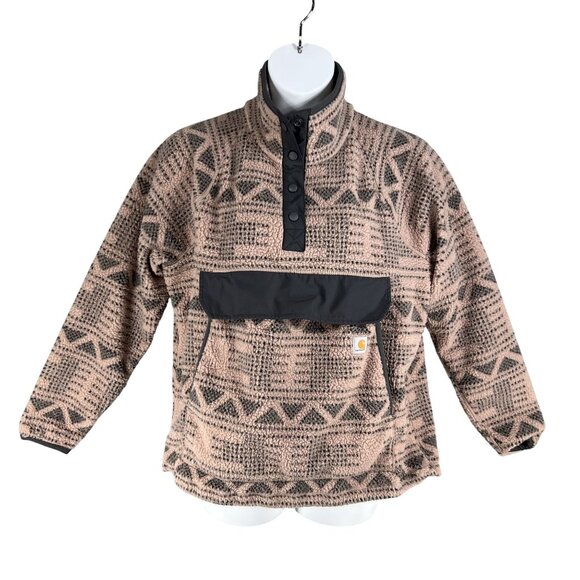 Carhartt Womens XL Relaxed Fit Sherpa Fleece Pullover Aztec Utility Jacket 1/4 Z - Picture 1 of 16